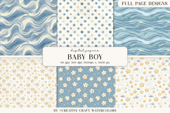 Baby Boy Digital Paper Watercolor Moon Stars Nursery Product Image 1
