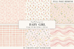 Baby Girl Floral Digital Paper Watercolor Nursery Background Product Image 1