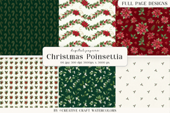 Christmas Watercolor Digital Paper, Poinsettia Backgrounds Product Image 1