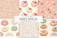 Sweet Donuts Seamless Patterns, Watercolor Digital Paper Product Image 1