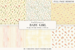 Baby Girl Floral Digital Paper Watercolor Nursery Background Product Image 1