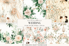 Wedding Floral Seamless Patterns, Watercolor Digital Paper Product Image 1