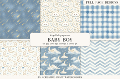 Baby Boy Digital Paper Watercolor Moon Stars Nursery Product Image 1