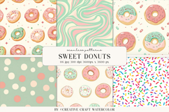Sweet Donuts Seamless Patterns, Watercolor Digital Paper Product Image 1