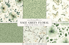 Sage Green Floral Seamless Patterns Watercolor Digital Paper Product Image 1
