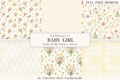 Baby Girl Floral Digital Paper Watercolor Nursery Background Product Image 1