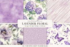 Lavender Floral Seamless Patterns, watercolor digital papers Product Image 1