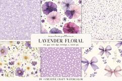 Lavender Floral Seamless Patterns, watercolor digital papers Product Image 1