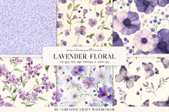 Lavender Floral Seamless Patterns, watercolor digital papers Product Image 1