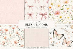 Blush Blooms Seamless Patterns, watercolor digital papers Product Image 1