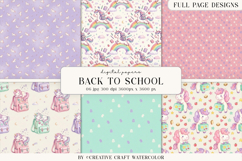 Unicorn Back to School Watercolor Digital Papers Product Image 1