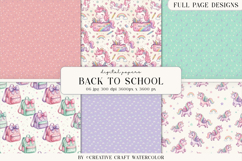 Unicorn Back to School Watercolor Digital Papers Product Image 1