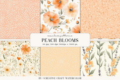 Peach Blooms Seamless Patterns, Watercolor Floral Background Product Image 1