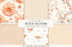 Peach Blooms Seamless Patterns, Watercolor Floral Background Product Image 1