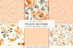 Peach Blooms Seamless Patterns, Watercolor Floral Background Product Image 1