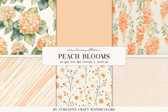 Peach Blooms Seamless Patterns, Watercolor Floral Background Product Image 1
