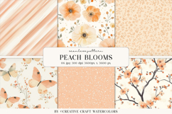 Peach Blooms Seamless Patterns, Watercolor Floral Background Product Image 1
