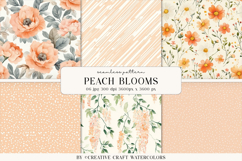 Peach Blooms Seamless Patterns, Watercolor Floral Background Product Image 1