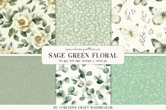 Sage Green Floral Seamless Patterns Watercolor Digital Paper Product Image 1
