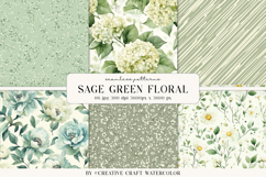 Sage Green Floral Seamless Patterns Watercolor Digital Paper Product Image 1