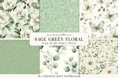 Sage Green Floral Seamless Patterns Watercolor Digital Paper Product Image 1