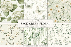 Sage Green Floral Seamless Patterns Watercolor Digital Paper Product Image 1