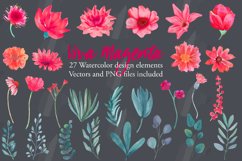 Viva Magenta watercolor flowers green leaves wedding clipart Product Image 15