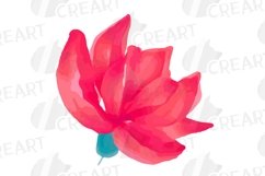 Viva Magenta watercolor flowers green leaves wedding clipart Product Image 8