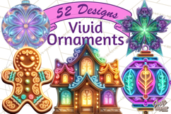 Neon Christmas Ornaments Clipart, Vivid Holiday Decor Png Product Image 1