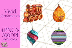 Neon Christmas Ornaments Clipart, Vivid Holiday Decor Png Product Image 1