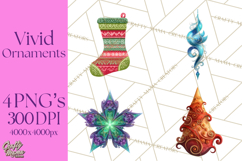 Neon Christmas Ornaments Clipart, Vivid Holiday Decor Png Product Image 1
