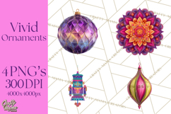 Neon Christmas Ornaments Clipart, Vivid Holiday Decor Png Product Image 1