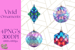 Neon Christmas Ornaments Clipart, Vivid Holiday Decor Png Product Image 1