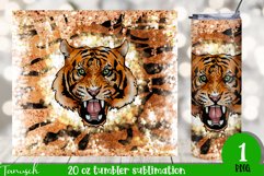 Tiger in fire &amp; glitter 20oz tumbler Sublimation full wrap Product Image 1