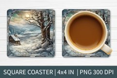 Stained Glass Winter | Square Coaster Sublimation Design Product Image 1