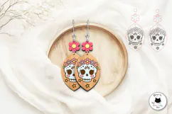 Floral Skull Halloween Dangle Earrings | Laser Cut SVG Product Image 4