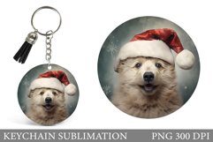 Christmas Bear Round Keychain. Winter Bear Keychain Design Product Image 1