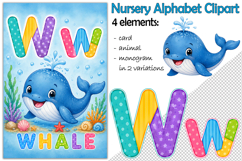 Nursery Alphabet Clipart, Flashcard Letter W, Monogram PNG Product Image 1