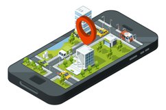 City map on phone screen. Isometric mobile app concept Product Image 1
