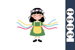 Cute smiling girl with flower crown and colorful ribbons vec Product Image 1