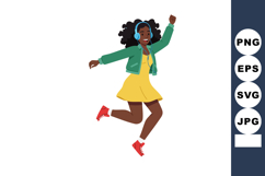 Young woman jumping joyfully with headphones wearing yellow Product Image 1
