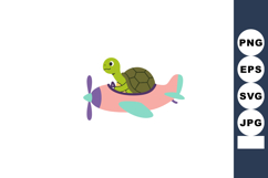 Turtle Piloting Pink Airplane Cute Animal Flying Vector Illu Product Image 1