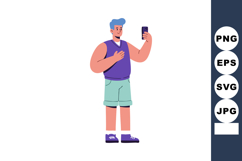 Young man taking selfie with smartphone in casual summer clo Product Image 1
