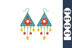 Triangle geometric green earrings with red and yellow bead d Product Image 1