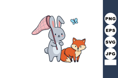 Cute rabbit holding net with fox and butterfly pastel colors Product Image 1