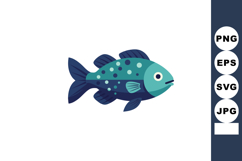 Blue and teal fish swimming aquatic animal illustration in f Product Image 1