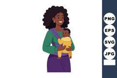 Mother carrying baby in purple baby carrier smiling in casua Product Image 1