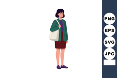 Young woman standing with bag casual outfit illustration vec Product Image 1