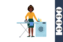 African American woman ironing clothes near washing machine Product Image 1