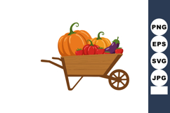 Wheelbarrow with pumpkins tomatoes eggplant and strawberries Product Image 1